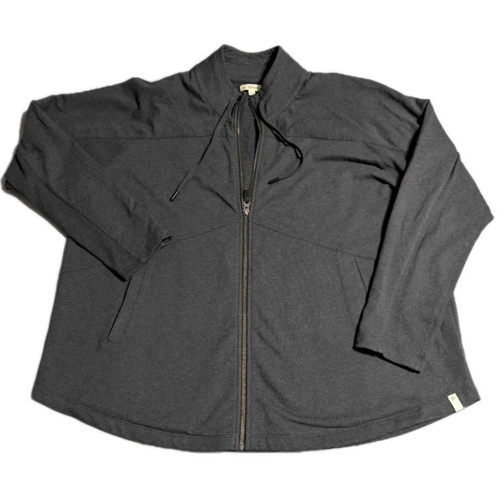 Satva Organic Full‎ Zip Jacket Womens 3X Gray Soft Stretch Funnel Neck Lounge